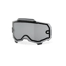 Crown Kiwi Enterprises Limited offers the Armega/ARmatic Goggle Lens, featuring a sleek, modern design with a large grey-tinted dual pane lens and a sturdy black frame. Its angular construction ensures style, while the anti-fog feature provides clear vision for winter sports against a plain white background.