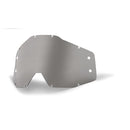 The Accuri Forecast Lens Smoke by 100% is a clear, slightly tinted motorcycle helmet visor with an angular cut and multiple screw holes. It's designed for accurate color perception and glare reduction, with a neutral tint that stands out against a plain white background.