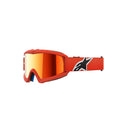 The Vision Youth Corp Goggle by ALPINESTARS features a Polyflex urethane frame, reflective orange lenses, and an adjustable strap with a black logo outlined in white. Designed for cycling or snow sports with ventilation foam for comfort.