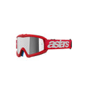 The Vision Youth Blaze Goggle by Crown Kiwi Enterprises Limited features red and silver motocross goggles with a reflective, anti-fog lens. The strap boldly displays "astars" in white. Designed with lightweight Polyflex and vent foam for optimal comfort and performance.