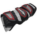 A black and gray Troy Lee Designs WS 5205 WRIST (RIGHT) sports brace with red and white accents, adjustable straps for a secure fit, glove-compatible design, and the brand name on top.