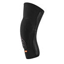 The Troy Lee Designs STAGE KNEE GUARD BLACK features a sleek, ergonomic design with subtle geometric patterns and a front logo. Flexible and protective, it's ideal for sports or outdoor activities.