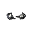 Two black Forecast Canister Covers from the Accuri lineup are shown on a white background; one with a triangle design and the other with a bold white "100%" logo, perfect for Gen 1/Gen 2 models.