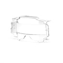Introducing the Armega/ARmatic Forecast Shield by Crown Kiwi Enterprises Limited: a clear, rectangular face shield with curved edges for optimal protection. Crafted from lightweight plastic, it features innovative film retention for easy tear-offs and is showcased against a plain white background.