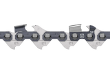 Close-up view of the Husqvarna Saw Chain Loop .325" .043" Pixel - Semi chisel - X-CUT® SP21G-46DL / 10", showcasing metal cutting teeth and bolt-like components. The chain features the Husqvarna logo and the letters "SP" on one of the links, and is specifically designed for Battery chainsaws. The teeth are optimized for cutting speed and arranged in a repeating pattern, ensuring efficient woodcutting.
