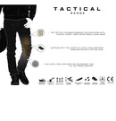 A partial image of a person wearing black pants and shoes, holding a helmet. Text on the right reads "TACTICAL RANGE" with features like AA protection, abrasion resistant, breathable, and moisture management. CE EN17092 symbols are at the bottom right. Product name: SALE - Bull-It Tactical Icon II Blue Slim Jeans (AA) - MENS; Brand: BULL-IT.