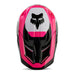 The FOX YOUTH V1 NITRO HELMET (BLK/PINK) is a full-face youth moto helmet in black, white, and bright pink with visor, mesh-vented chin guard, ECE 22.06 certification, and the FOX logo on the side and chin area.