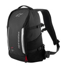 Introducing the Amp3 Backpack by Crown Kiwi Enterprises Limited—a sleek black backpack designed with heavy-duty tech fabric. Offering a capacity of 17 liters, it features multiple straps and pockets for optimum organization, along with the iconic Alpinestars logo adorned on the side. This durable backpack boasts a sporty appearance, making it ideal for technical adventures.