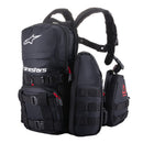 The Techdura Tactical Pack by Crown Kiwi Enterprises Limited is ideal for off-road riders, offering numerous compartments and adjustable straps. Its standout features include a white stitched logo, multiple modular pockets, and eye-catching red zipper accents.