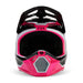 The FOX YOUTH V1 NITRO HELMET (BLK/PINK) is a full-face youth moto helmet in black, white, and bright pink with visor, mesh-vented chin guard, ECE 22.06 certification, and the FOX logo on the side and chin area.