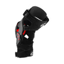 The Alpinestars RK-10 Plasma Knee Brace from Crown Kiwi Enterprises Limited boasts a sleek black and gray design with adjustable straps and a protective shell. Its carbon fiber frame provides superior strength, while logos and red accents enhance its style, making it an ideal choice for athletic support and protection.