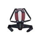 The Nucleon Plasma Back Protector by Crown Kiwi Enterprises Limited, in black and red, is crafted for road riding with adjustable straps and a ventilated design. Set against a white background, it seamlessly merges style with safety to ensure optimal protection.