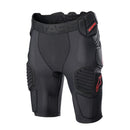 Alpinestars Bionic Pro Protection Shorts by ALPINESTARS offer CE-certified impact protection with padded thighs, sides, and hips. Featuring breathable mesh for comfort, they are perfect for sports or motorcycling. The design includes a logo with red lettering and a red star emblem.