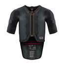 The black ALPINESTARS protective vest features mesh fabric, short sleeves, and a front zipper with a text and logo-adorned flap on the lower section. Designed for safety in performance road riding, it integrates the Tech-Air 7x System for enhanced protection during motorcycling adventures.