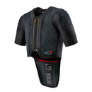 The black ALPINESTARS protective vest features mesh fabric, short sleeves, and a front zipper with a text and logo-adorned flap on the lower section. Designed for safety in performance road riding, it integrates the Tech-Air 7x System for enhanced protection during motorcycling adventures.