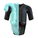 The black ALPINESTARS protective vest features mesh fabric, short sleeves, and a front zipper with a text and logo-adorned flap on the lower section. Designed for safety in performance road riding, it integrates the Tech-Air 7x System for enhanced protection during motorcycling adventures.
