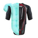 The black ALPINESTARS protective vest features mesh fabric, short sleeves, and a front zipper with a text and logo-adorned flap on the lower section. Designed for safety in performance road riding, it integrates the Tech-Air 7x System for enhanced protection during motorcycling adventures.
