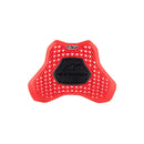 Image of a red, triangular Nucleon Plasma Chest Insert by Crown Kiwi Enterprises Limited, featuring a black logo in the center and a honeycomb pattern design. Known for its lightweight protective qualities, it's an ideal match for Alpinestars racing suits.