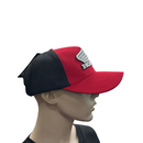 The Honda Kids Cap Red by HRC features a red and black design with a white winged logo and the word "HONDA" on the front. Made from 100% cotton, this cap has a black mesh back and an adjustable snapback strap for perfect sizing.