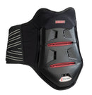 Close-up image of a black Forma Akira 6 C.L.M. Smart Back Protector vest with red accents and the text "AKIRA" on it. Featuring adjustable straps, ventilation slits for airflow, and a red knob labeled "PULL" likely for fit adjustment. This CE-approved vest incorporates SAS-TEC foam back protector for enhanced safety.