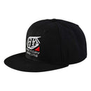 The Troy Lee Designs TLD Factory Icon Snapback Hat Black features a black flat-bill design with raised white and red "Factory Racing" embroidery on the front left panel.