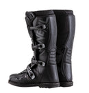 The O'Neal ELEMENT Boot - Black from ONEAL features Snap-Lock adjustable buckle closures, protective panels, and the brand name prominently displayed on the side. The boot includes ribbed detailing on the top, a reinforced toe area, an injection-molded plastic plate for added durability, and a Goodyear welt sole for optimal traction.