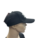 Showcasing the Honda Cap Black, branded by HRC, this cap displays a chic design from both front and back angles. The front prominently features the white Honda logo with stylized wings and "HONDA," set against a black background. Crafted from 100% cotton, the back of the cap includes an adjustable snapback strap, ensuring a perfect fit.