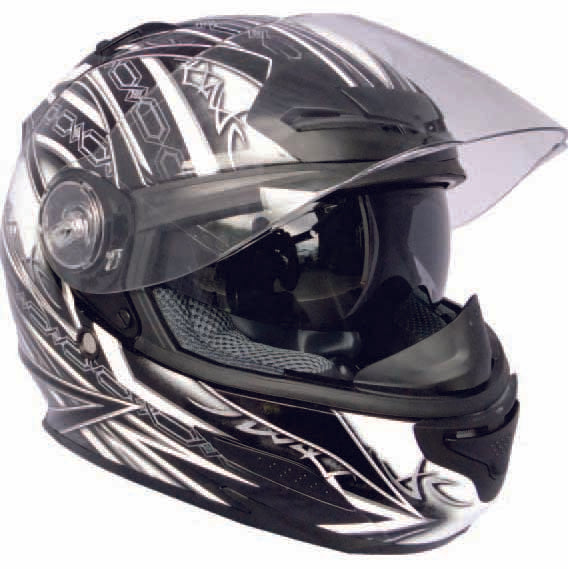 The THH TS-44 Aero Full Face Helmet is available in Gloss Black as well as Black and White graphics (pictured) and has six front closeable vents, multiple rear exit vents and more