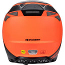 Introducing the stylish Supertech S-M10 Helmet Flood Silver/Black/Orange Fluoro Matte/Gloss from Crown Kiwi Enterprises Limited. This motocross helmet boasts a sleek design with black and silver tones, accented by vivid orange highlights and adorned with a star logo. Its aerodynamic structure includes a prominent visor and efficient venting system, making it an excellent choice for enhancing both safety and style in off-road biking.