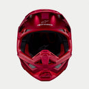 The Crown Kiwi Enterprises Limited Supertech S-M10 Flood Red Fluoro/Red Matte/Gloss helmet features a sleek design with aerodynamic elements, including a visor and ventilation openings. This performance-enhancing helmet displays a white star logo on the side against a simple background.