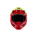 Introducing the S-M3 Youth Helmet in Fray Red/Yellow Fluoro/Black Gloss by Crown Kiwi Enterprises Limited. This helmet features a vivid red and yellow design with black accents and includes a visor adorned with the brand's logo. Specifically crafted for MX Enduro off-road adventures, it boasts an aerodynamic build and integrated ventilation openings to enhance airflow. Its superior impact protection guarantees safety on every ride.
