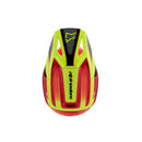 Introducing the S-M3 Youth Helmet in Fray Red/Yellow Fluoro/Black Gloss by Crown Kiwi Enterprises Limited. This helmet features a vivid red and yellow design with black accents and includes a visor adorned with the brand's logo. Specifically crafted for MX Enduro off-road adventures, it boasts an aerodynamic build and integrated ventilation openings to enhance airflow. Its superior impact protection guarantees safety on every ride.