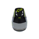 This side view features the S-M3 Youth Helmet in gray with black and yellow fluoro matte accents. Designed by Crown Kiwi Enterprises Limited, this stylish youth helmet incorporates a lightweight design that includes their logo and name. It offers impact protection for safety, complete with a visor and chin guard for optimal coverage.