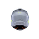 This side view features the S-M3 Youth Helmet in gray with black and yellow fluoro matte accents. Designed by Crown Kiwi Enterprises Limited, this stylish youth helmet incorporates a lightweight design that includes their logo and name. It offers impact protection for safety, complete with a visor and chin guard for optimal coverage.