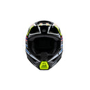 Introducing the S-M3 Youth Helmet - Wurx Black/Yellow by Crown Kiwi Enterprises Limited, ideal for MX Enduro Off-road adventures. This helmet showcases a dynamic design with a black base and vibrant geometric patterns in neon green, orange, and blue. It includes a visor, aerodynamic structure, and enhanced impact protection. The Alpinestars logo is prominently displayed on the side for added style.