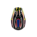 Introducing the S-M3 Youth Helmet - Wurx Black/Yellow by Crown Kiwi Enterprises Limited, ideal for MX Enduro Off-road adventures. This helmet showcases a dynamic design with a black base and vibrant geometric patterns in neon green, orange, and blue. It includes a visor, aerodynamic structure, and enhanced impact protection. The Alpinestars logo is prominently displayed on the side for added style.