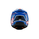 The S-M3 Youth Helmet in Wurx Blue/Red/White/Black Gloss by Crown Kiwi Enterprises Limited features a streamlined design with a visor and ventilation vents, perfect for MX off-road adventures. Its vibrant color scheme highlights the brand logo on the side, ensuring top-notch impact protection.