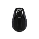 Presenting the S-M3 Youth Helmet in Solid Black Matte by Crown Kiwi Enterprises Limited, a full-face motocross helmet adorned with a white logo on the side. This helmet features a visor and a vented design for optimal airflow, making it perfect for MX Enduro off-road adventures. It boasts exceptional impact protection with its sleek, angular shape and an adjustable chin guard.