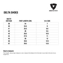 Size chart for REVIT Delta Shoes