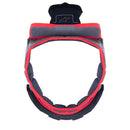 Experience a detailed view of the ALPINESTARS S-R10 Crown Pad, a padded, horseshoe-shaped helmet liner with substantial cushioning. It boasts an elegant gray and red color design with black accents and prominently displays a logo on top. Available in multiple sizes, this product is perfect for achieving safety and comfort during sports or other activities.
