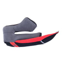 This set of S-R10 Regular Cheek Pads by Crown Kiwi Enterprises Limited features black and red pads with a gray interior, crafted for optimal comfort and protection. Each 15mm pad includes a textured surface and is perfectly contoured to fit securely within a motorcycle helmet.