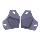 A pair of gray Ear Pads Set S-R10 by Crown Kiwi Enterprises Limited, featuring cushioning and perforations, is arranged side by side against a white background. These pads are designed with geometric shapes and slightly raised sections for ergonomic support.