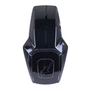 A sleek, angular S-R10 Top Vent from Crown Kiwi Enterprises Limited, designed as a motorcycle knee slider with a glossy black finish. The center showcases a subtle, embossed logo on its smooth surface, which is crafted for aerodynamic efficiency in vibrant gloss black.