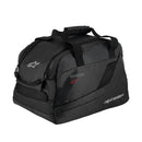 The S-R10 Carry Bag from Crown Kiwi Enterprises Limited, available in black and gray, showcases a top handle, zipper, and the "Supertech" logo embroidered on the side. Designed for durability and ample storage, this model features reinforced sides and mesh pockets.