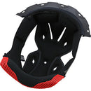 Interior of a partially disassembled Alpinestars Crown Pad S-M6 helmet features black padding with red cushioned sections and a Crown Pad. Ventilation holes are included, and mesh fabric lines the top edge.