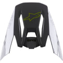 The S-M5 Visor Bond by Crown Kiwi Enterprises Limited is a sleek and modern helmet visor in black and white, featuring angular cutouts, a silver star logo, and "SWS" prominently displayed on the front. Its unique design exudes a sense of sophistication.