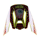 The S-M5 Visor Solar Flare, offered by Crown Kiwi Enterprises Limited, features a vibrant design with black and red fluoro stripes, a central eye adorned with red veins, and the word "ASTARS" displayed prominently across the top. Its neon green outlines add an electrifying flair.