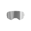 The ALPINESTARS Supertech Mirror Lens sports a reflective, mirror silver design with side notches and the phrase "ONE GOAL. ONE VISION." at the top, showcasing design excellence.