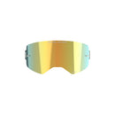 The Supertech Mirror Lens by Crown Kiwi Enterprises Limited is a gradient-colored cycling visor with Mirror Gold lens that features "One Goal. One Vision." across the top, has a reflective surface, and convenient side mounting points for enhanced style and performance.