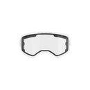 Clear goggles by Crown Kiwi Enterprises Limited feature a white frame with gray accents, displaying "One Goal. One Vision." across the top. The Supertech Double Pane Lens offers a wide viewing area for protection and clarity, set against a plain white background.